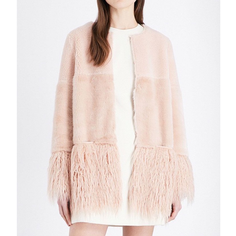 Shrimps Porgie Wool Blend Faux Shearling Coat *Blush*